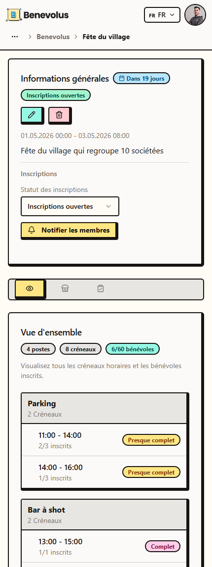 Aperçu mobile de l'application